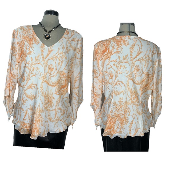 Gorgeous Elegant Orange and White 3/4 bell Sleeves Size XL - Picture 1 of 12